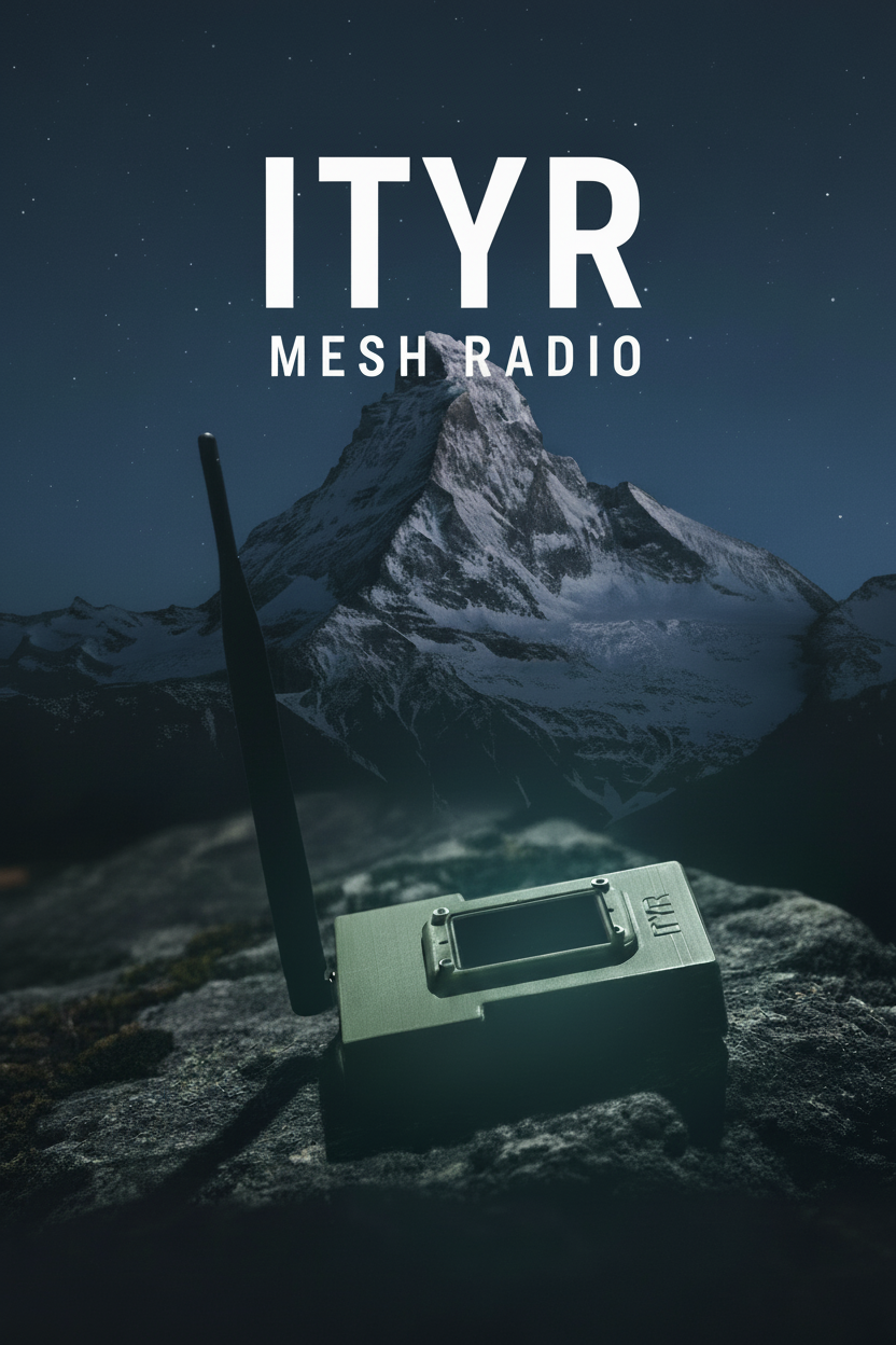 Exere Ityr mesh radio on a rock overlooking mountains at night